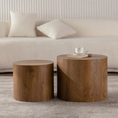 Round Wooden Nesting Coffee Table Set of 2 with Eco-Friendly MDF Top and Space-Saving Design