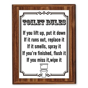 Collections Etc Hilarious Toilet Rules Novelty Bath Wooden Wall Plaque - 1 of 2