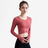 Anna-Kaci Active Women's Long Sleeve Crop Top with Thumbholes and Cutout Detail - 2 of 4
