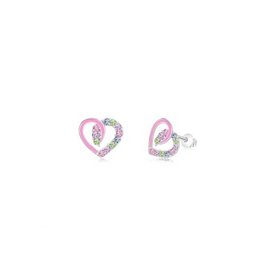 Chanteur Hypoallergenic Kids Jewelry Accessories Heart Pink CZ White Gold Palladium Plating Stud Earrings Surgical Titanium Posts