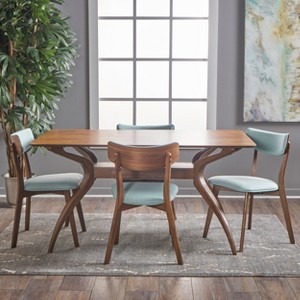 GDFStudio Megann Mid-Century Modern Wood Fabric Upholstered 5 Piece Dining Set - 1 of 4