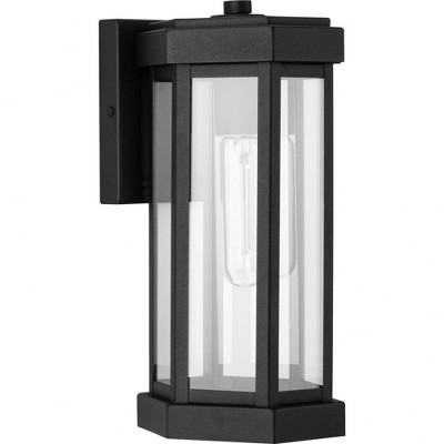 Progress Lighting Ramsey 1-Light Outdoor Wall Lantern, Textured Black, Clear Glass Panels, Steel