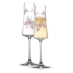 JoyJolt Meadow Butterfly Crystal Champagne Glass –  Set of 2 - 10 oz. Champagne Flute Glasses - 1 of 4
