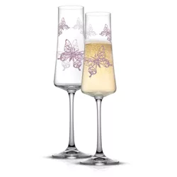 JoyJolt Meadow Butterfly Crystal Champagne Glass –  Set of 2 - 10 oz. Champagne Flute Glasses