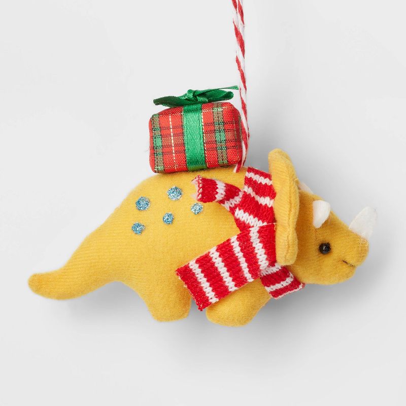 Fabric Triceratops with Present Christmas Tree Ornament Yellow - Wondershop&#8482;, 1 of 4