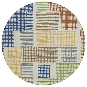 Beige Gold And Blue Geometric Washable Indoor Outdoor Area Rug - 1 of 4