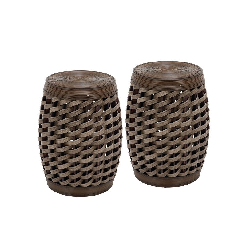 Set of 2 Eclectic Rattan Accent Tables Brown - Olivia &#38; May, 1 of 8