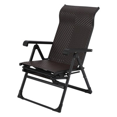 Outdoor Folding Rattan Lounge Chair, Adjustable Foot Rest, PE Rattan, 330lb Capacity, Iron Pipe Frame, for Garden and Balcony