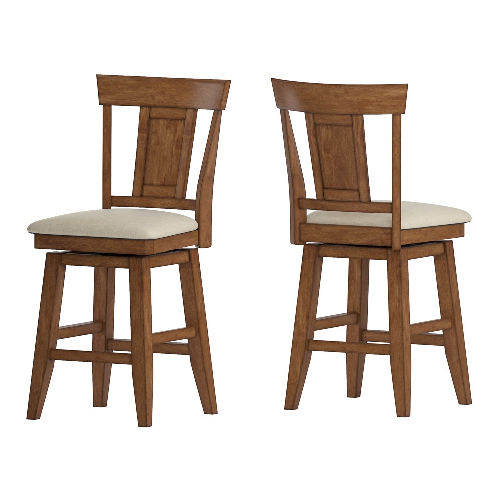 Photos - Chair 24" South Hill Panel Back Swivel Counter Height Barstool Oak Brown - Inspire Q: Rubberwood Frame, Linen Seat, 250lb Capacity