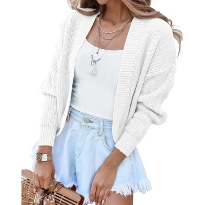 BLUEMING Womens Open Front Knit Cropped Cardigans Sweater Lantern Long Sleeve Fall Casual Shrugs Sweater