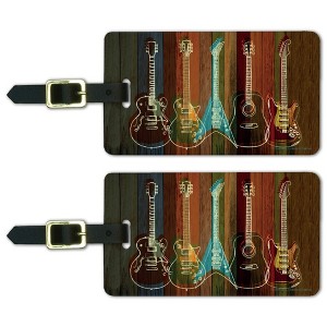 Guitars Electric Acoustic Rock And Roll Wood Paneling Luggage ID Tags Set of 2 - 1 of 4
