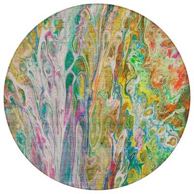 Green Gold And White Abstract Washable Indoor Outdoor Area Rug