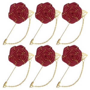 Unique Bargains Wedding Rose Men Suit Boutonnieres Lapel Pin with Gold Leaf Brooch 6 Pcs - 1 of 4