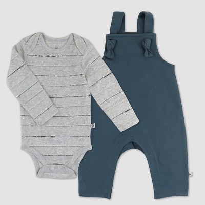 Honest Baby Girls' 2pc Organic Cotton Top and Overalls Set - Gray 6-9M