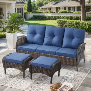 Gymojoy Outdoor 3-Seat Sofa PE Wicker Sofa Patio Sofa Couch - 1 of 4