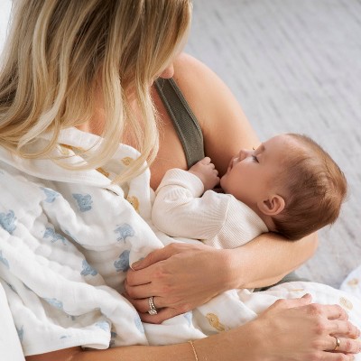 Organic Cotton Muslin Reversible Toddler Blanket, Animal Kingdom