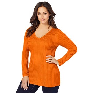 Jessica London Women's Plus Size V-Neck Ribbed Sweater - 1 of 4