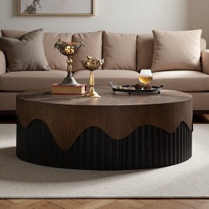 38.97" Wood Relief Round Pedestal Coffee Table (No Assembly) - 1 of 4