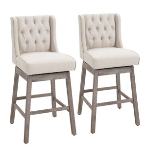 Beige swivel bar stool set of 2 with footrest, solid wood, 180° swivel - 1 of 4