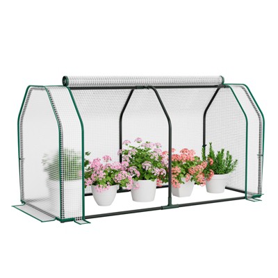 Tangkula Portable Mini Greenhouse Plant Greenhouse Tent with Roll-Up Zippered Door Indoor Outdoor Green Hot House Sun Protection