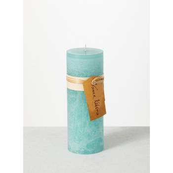 Vance Kitira 9" Sea Glass Blue Timber Pillar Candle ,Scentless, Clean-Burning, Environmental Friendly
