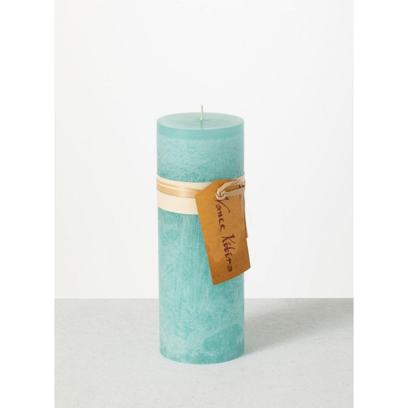 Vance Kitira 9" Sea Glass Blue Timber Pillar Candle ,Scentless, Clean-Burning, Environmental Friendly, 1 of 3