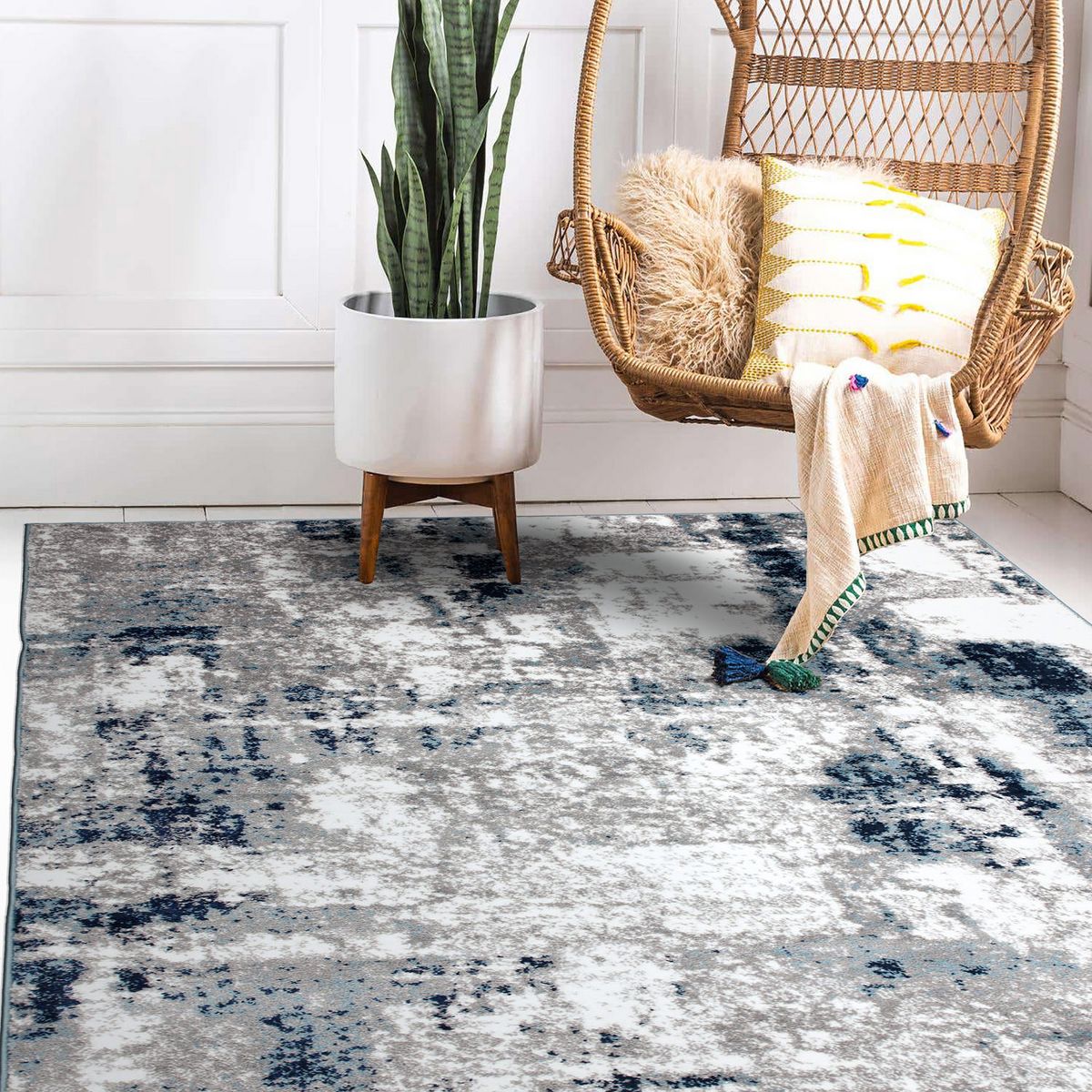 World Rug Gallery Contemporary Abstract Distressed Area Rug: Stain-Resistant, Low Pile, Indoor Runner - thumbnail 8