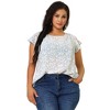 Agnes Orinda Women's Plus Size Floral Ruffle Short Sleeve Chiffon Round Neck Casual Summer Blouses - 4 of 4