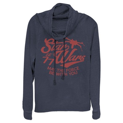 Junior's Star Wars A New Hope Vintage Art Cowl Neck Sweatshirt - Navy Blue - Large