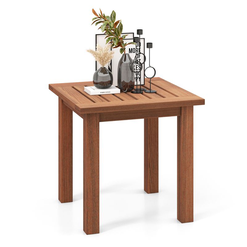 Tangkula 1PC/2PCS Patio Hardwood End Table Square Side Table with Slatted Tabletop Small Coffee Bistro Table Indoor Outdoor Side Table, 1 of 10