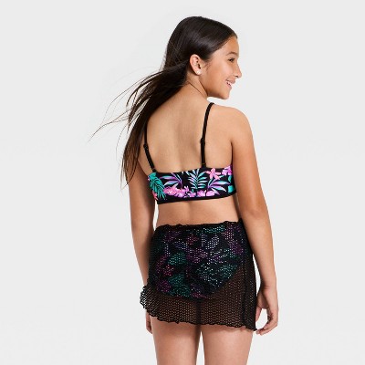 Art Class Girls' Tropical Floral Bikini Set Sarong Set - art class™ Black L — фото 3