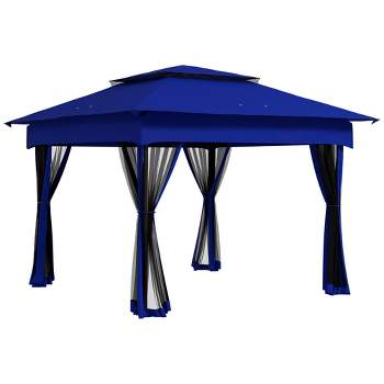 Outsunny 10.7' x 10.7' Pop Up Gazebo Outdoor Canopy Shelter with 2-Tier Soft Top & Removable Zipper Netting, Event Tent with Large Shade, Blue