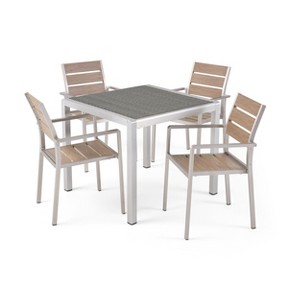 Christopher Knight Home Cape Coral Outdoor Aluminum and Faux Wood 5 Piece Dining Set with Wicker Tabletop - 1 of 4