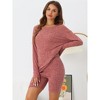 cheibear Women's Ribbed Knit Long Sleeved Top with Slim Biker Shorts Lounge Set - 2 of 4