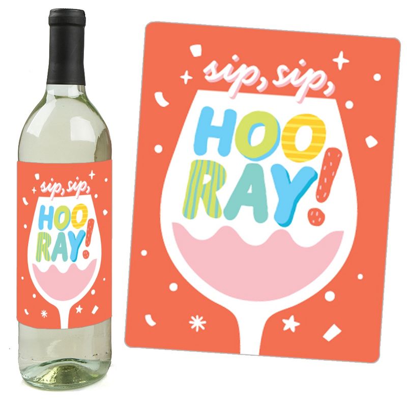 Big Dot of Happiness Party Time - Happy Birthday Party Decorations for Women and Men - Wine Bottle Label Stickers - Set of 4, 5 of 9