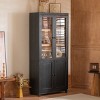 74'' Tall Black Display Cabinet,Mid Century Modern Bookcase with Glass Doors & Adjustable Shelves for Living Room Kitchen Office-Baofuwish - 2 of 4