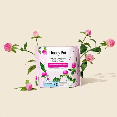 Honey Pot 100% Organic Cotton Cover Harmonizing Herbal Infusion Perimenopause Pads - 11ct