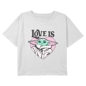 Girl's Star Wars: The Mandalorian Love Is Grogu Cropped T-Shirt - 1 of 3