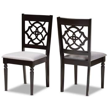 Set of 2 Renaud Dining Chair Gray/Dark Brown - Baxton Studio: Upholstered, Wood Frame, Armless