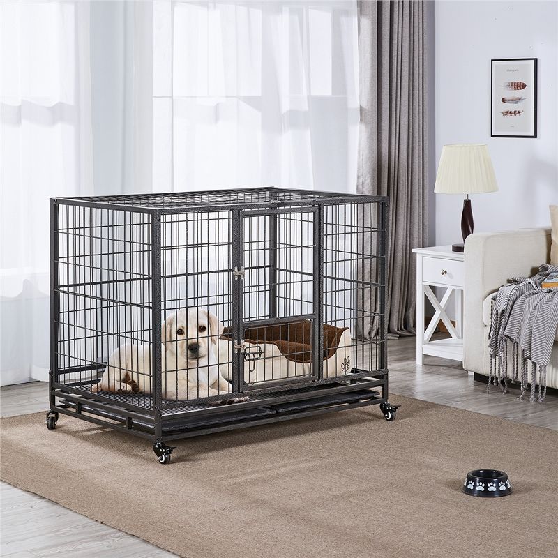 Yaheetech Rolling Dog Crate Metal Large Dog Cage Black, 2 of 10