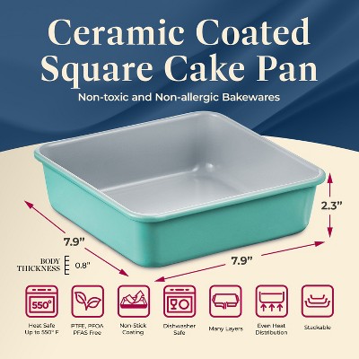 Teal Aluminized Steel Square Cake Pan with Ceramic Non-Stick Coating