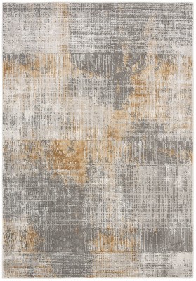 Grey and Beige Abstract Synthetic Area Rug 4' x 6'