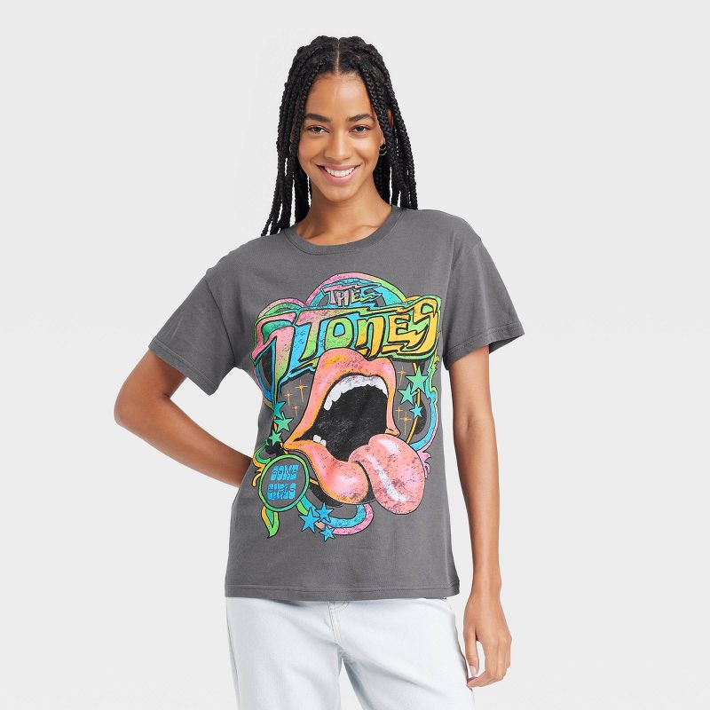 Women's The Rolling Stones Colorful Short Sleeve Graphic T-Shirt - Gray, 1 of 9