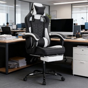 KWPZQEB Gaming Chair, Adjustable Swivel Task Chair with Ergonomic Backrest & Footrest, Office Chair with Comfortable Headrest & Lumbar Support - 1 of 4