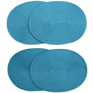 Home Mart Goods Blue Extra Thick Woven Trivet Oval Placemats Natural Cotton Hot Potholder Mat Heat Resistant - 12"x8.5"(Pack of 4) - 1 of 4