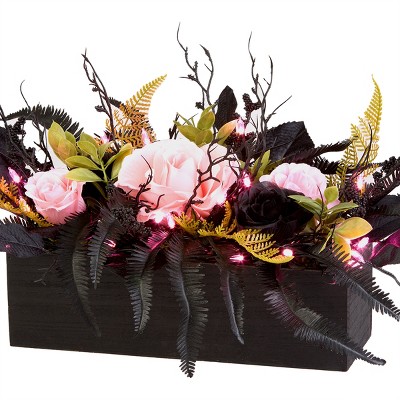 16" Black and Pink Artificial Halloween Centerpiece with LED Lights