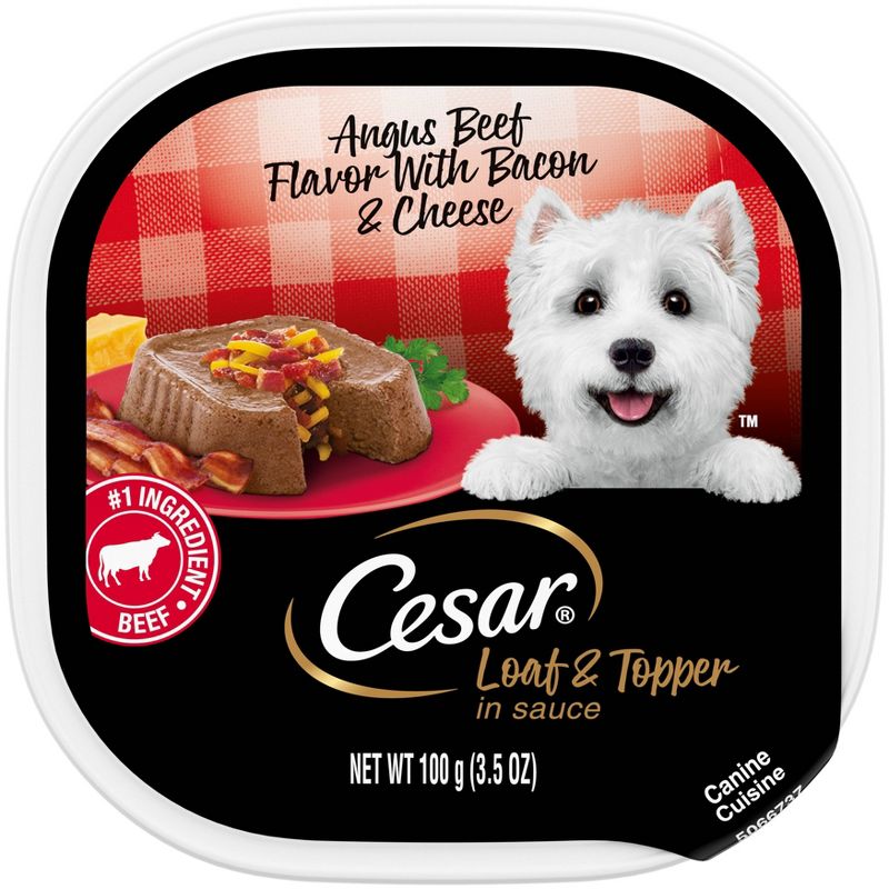Cesar Loaf &#38; Topper in Sauce Angus Beef Flavor with Bacon &#38; Cheese Adult Wet Dog Food - 3.5oz, 1 of 12