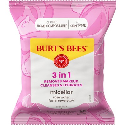 Burt's Bees Facial Cleansing Towelettes Micellar Rose Makeup Removing - Unscented - 30ct