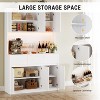 Homhougo Tall Kitchen Storage Cabinet with Shelves, Doors, Microwave Stand, Corner Pantry Cabinet with Lights, White - 4 of 4
