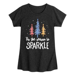 Girls' - Instant Message - Christmas Trees Season to Sparkle Fitted Short Sleeve Graphic T-Shirt - 1 of 4